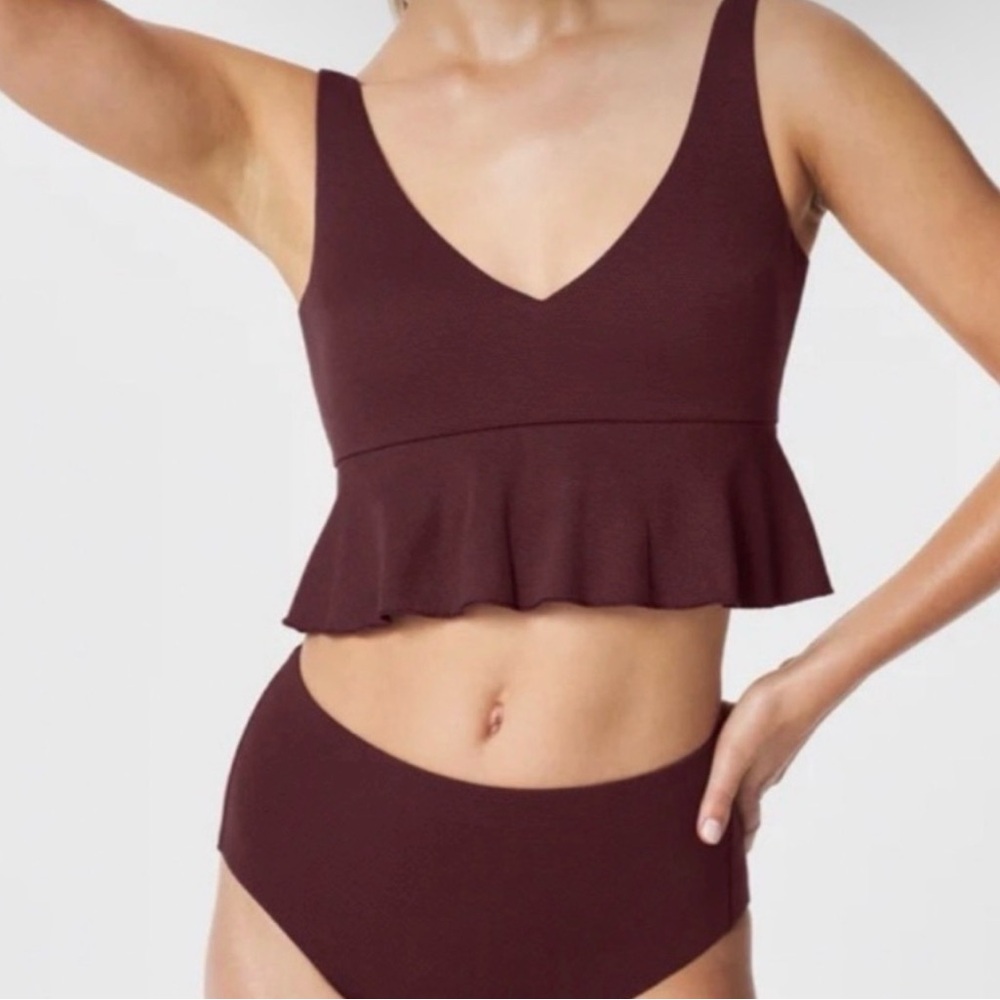 Spanx pique flounce top and high rise cheeky bottom mulberry medium